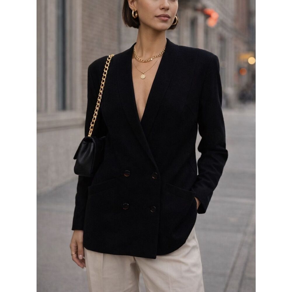 Vintage Bagatelle Black Double Breasted Blazer Jacket Size 10 Belted Back